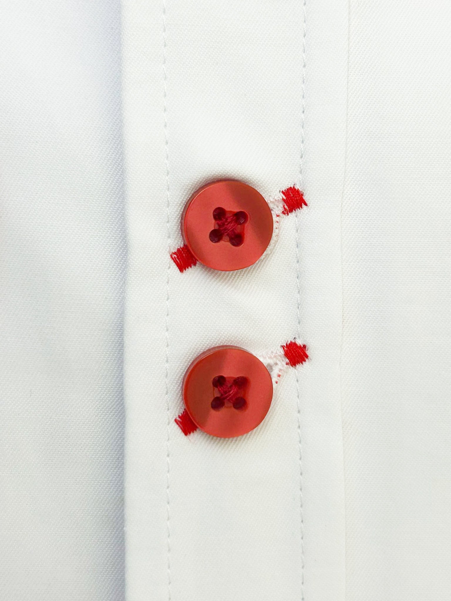 White Plain Panel Shirt with Red Dot Print Collar & Cuffs-Makrom