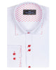 White Plain Panel Shirt with Red Dot Print Collar & Cuffs-Makrom