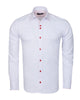 White Plain Panel Shirt with Red Dot Print Collar & Cuffs-Makrom