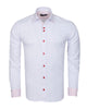 White Plain Panel Shirt with Red Dot Print Collar & Cuffs-Makrom