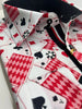 White Playing Card Print Shirt with Matching Handkerchief-Makrom
