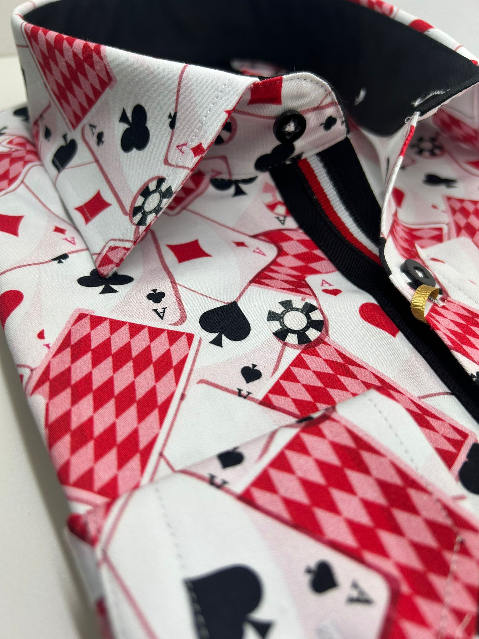 White Playing Card Print Shirt with Matching Handkerchief-Makrom
