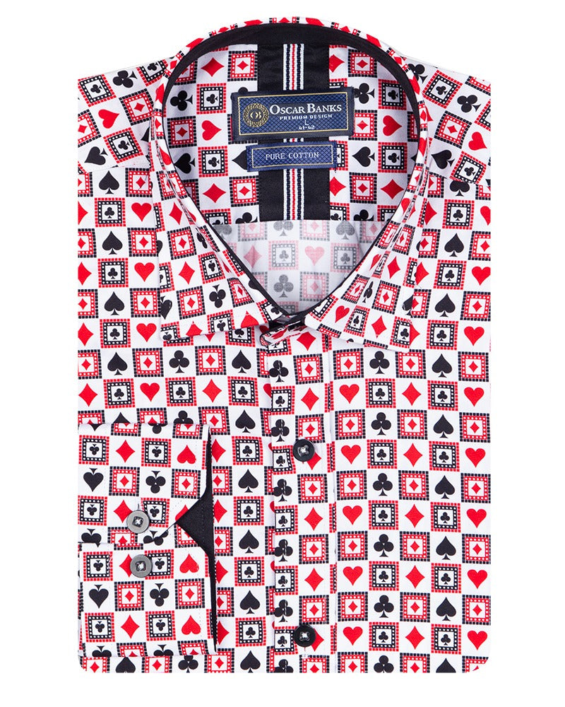 White Playing Card Symbols Print with Matching Handkerchief-Makrom
