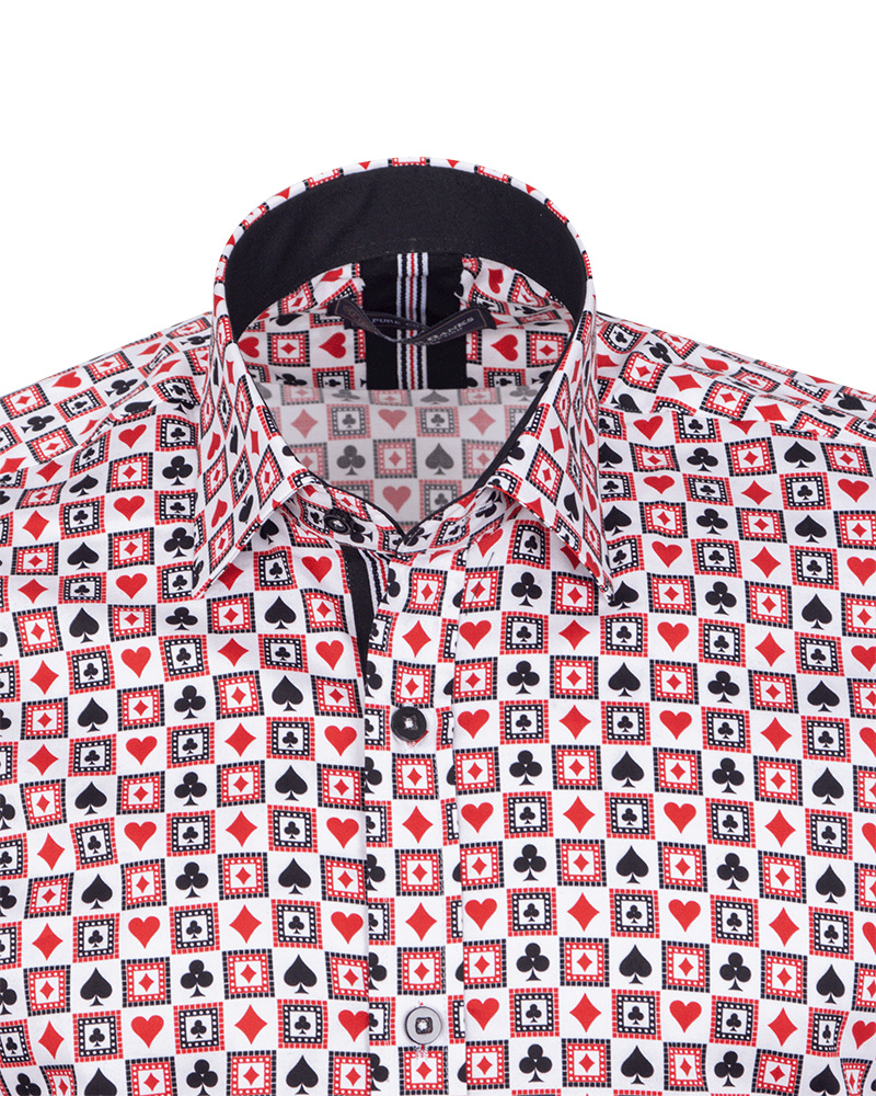 White Playing Card Symbols Print with Matching Handkerchief-Makrom