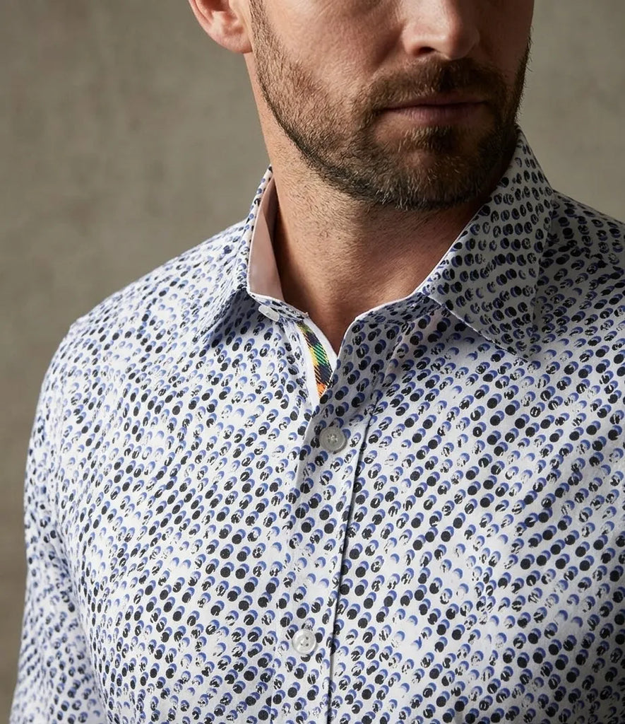 White Polka Dot Print Shirt with Matching Handkerchief