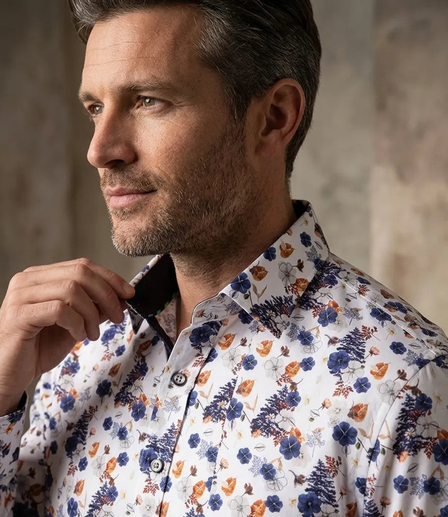 White Poppy Print with Matching Handkerchief