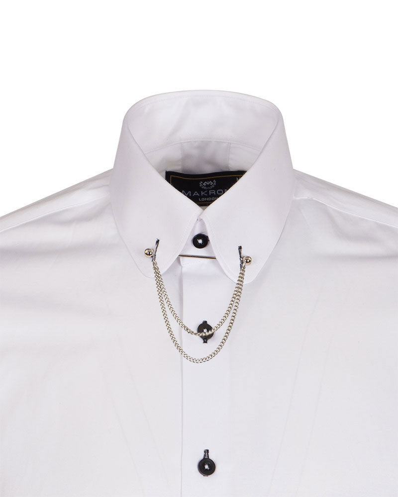 White Round Collar Pin Shirt-Makrom