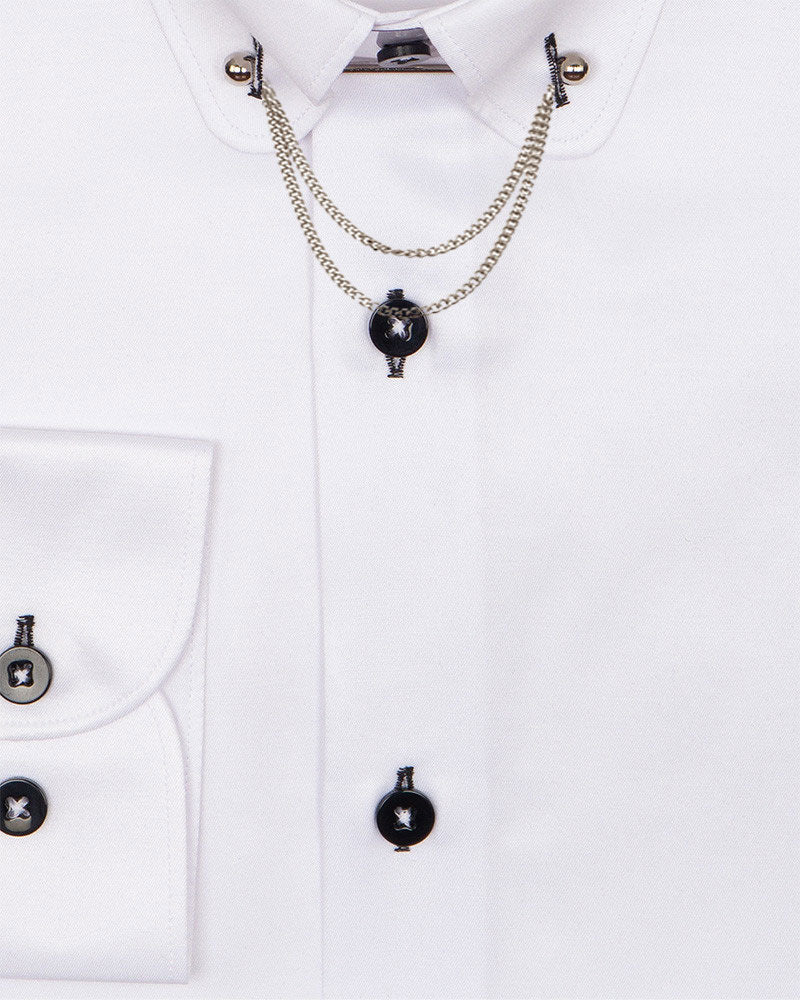 White Round Collar Pin Shirt-Makrom