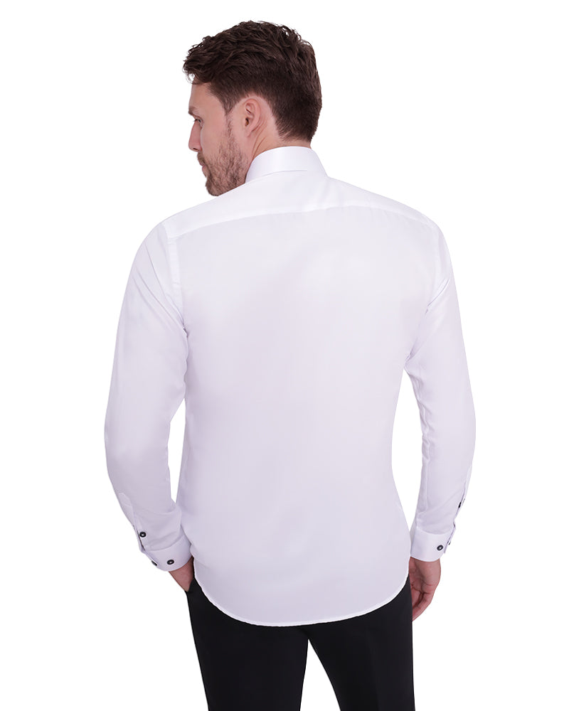 White Round Collar Pin Shirt-Makrom