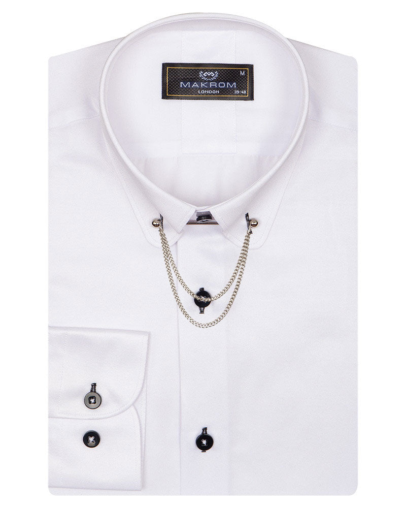 White Round Collar Pin Shirt-Makrom