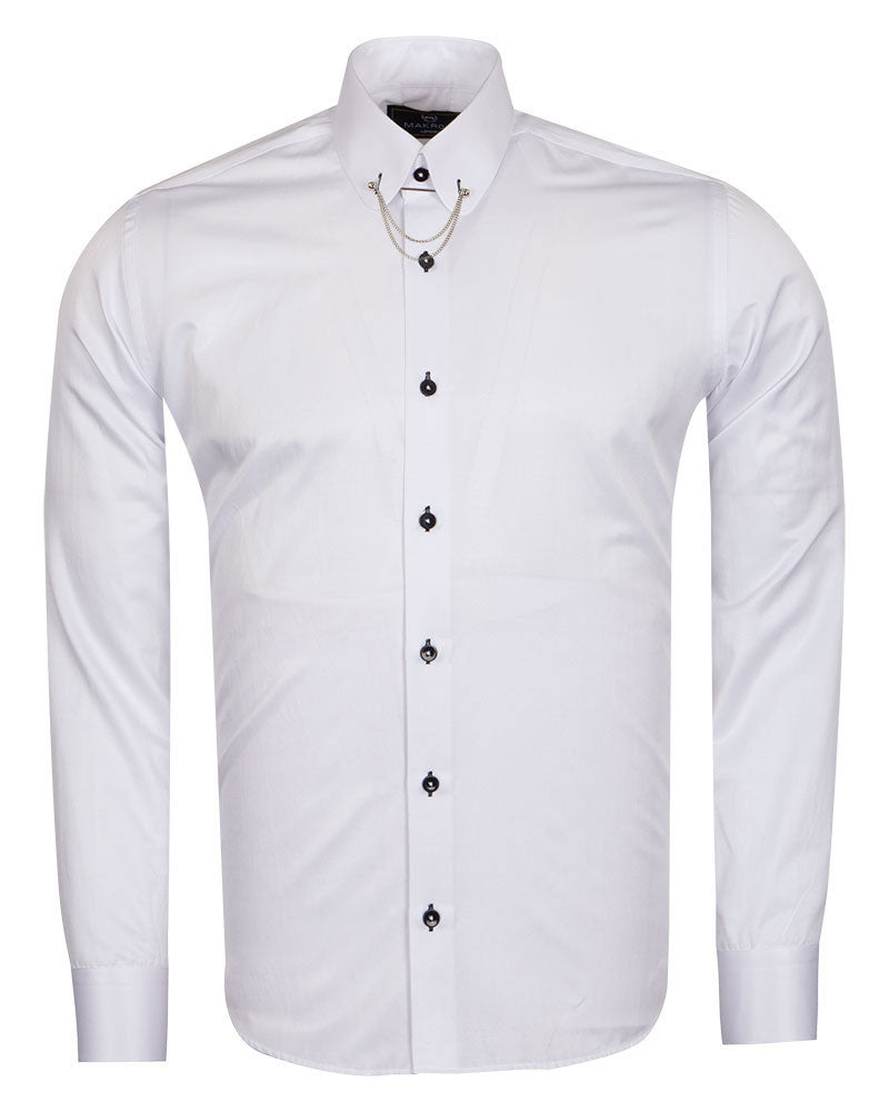 White Round Collar Pin Shirt-Makrom