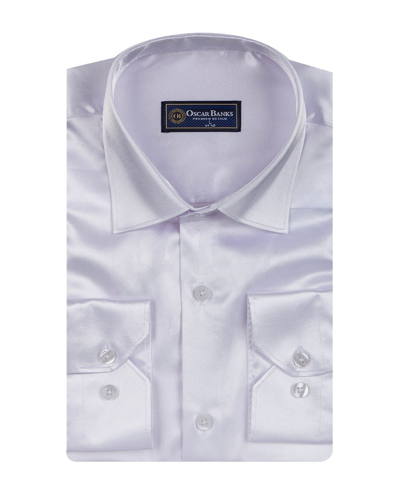 White Shiny Plain Satin Classic Men’s Shirt-Makrom