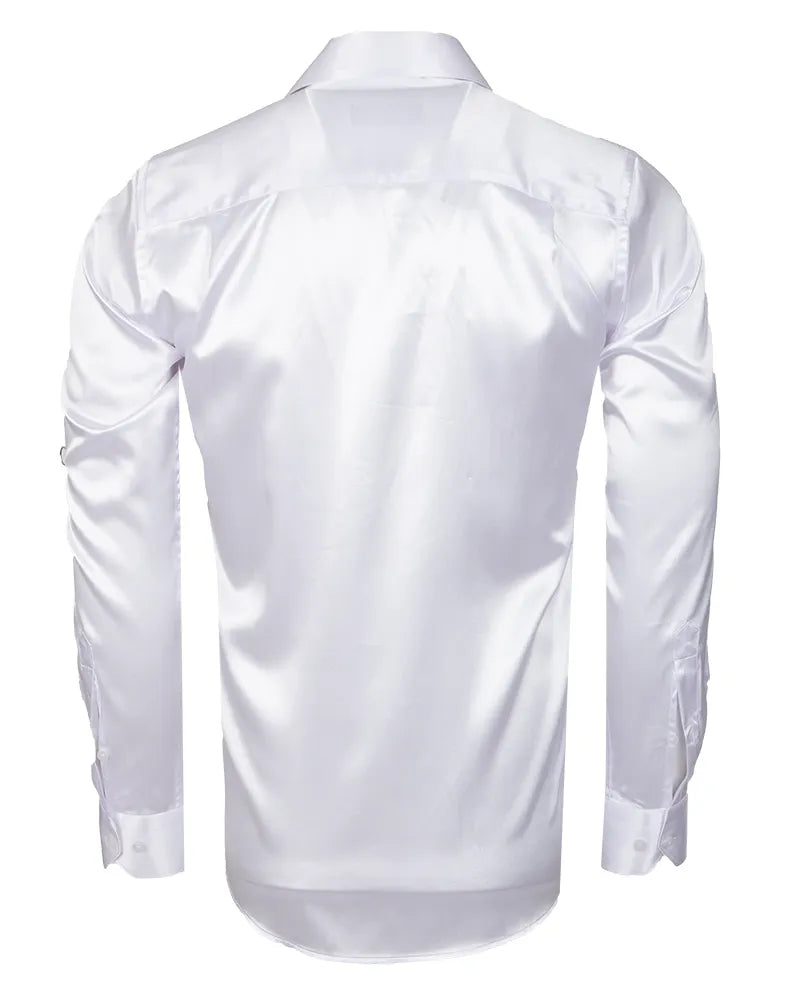 White Shiny Plain Satin Classic Men’s Shirt-Makrom