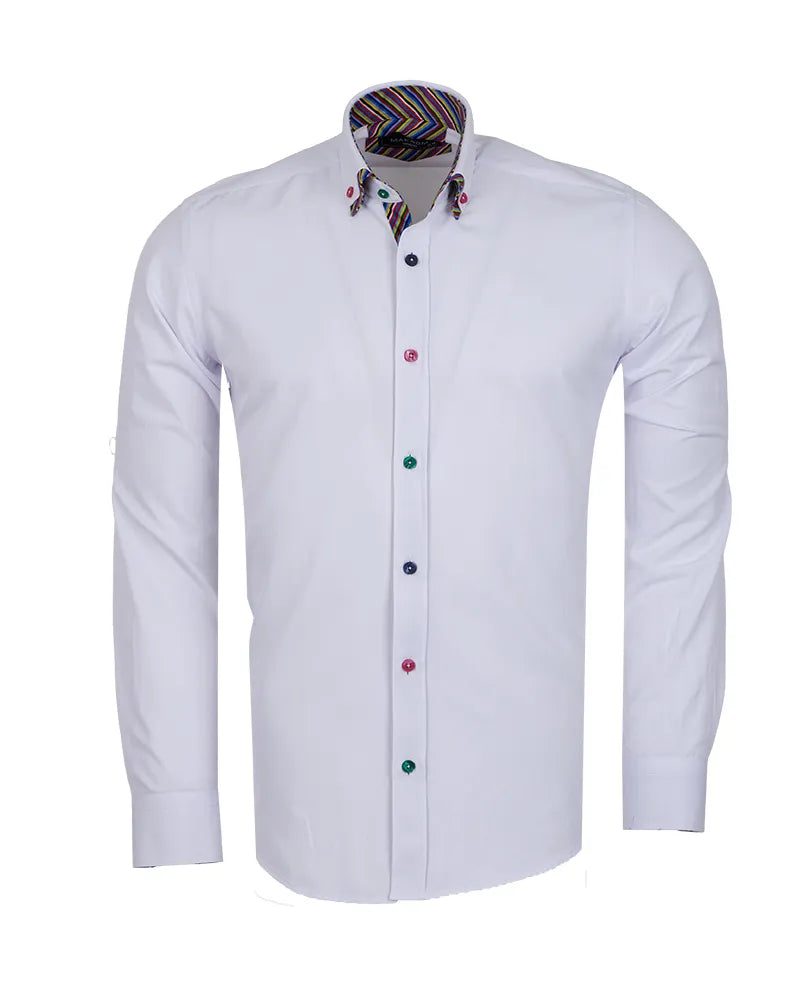 White shirt with a colorful collar on a white background