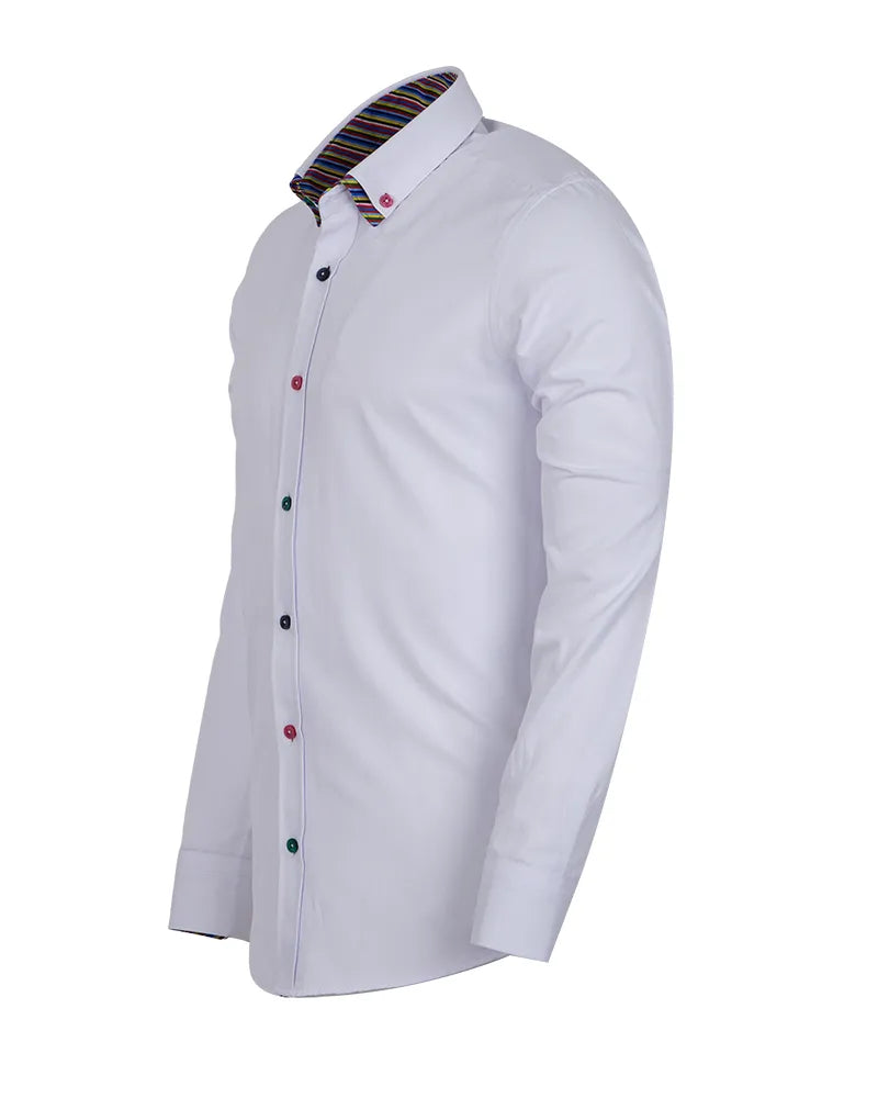 White dress shirt with a colorful collar on a white background