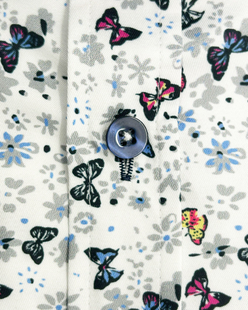 White Small Butterfly Print Men's Shirt-Makrom