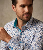 White Small Floral Print Shirt with Matching Handkerchief