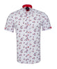 White Small Flower Pattern Print Short Sleeve Shirt-Makrom