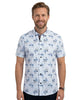 White Spring Flower Print Short Sleeve Shirt-Makrom