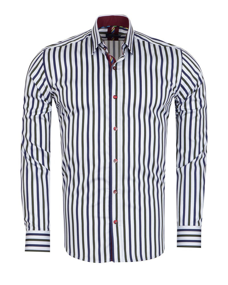 White Stripe Print Shirt with Matching Handkerchief-Makrom