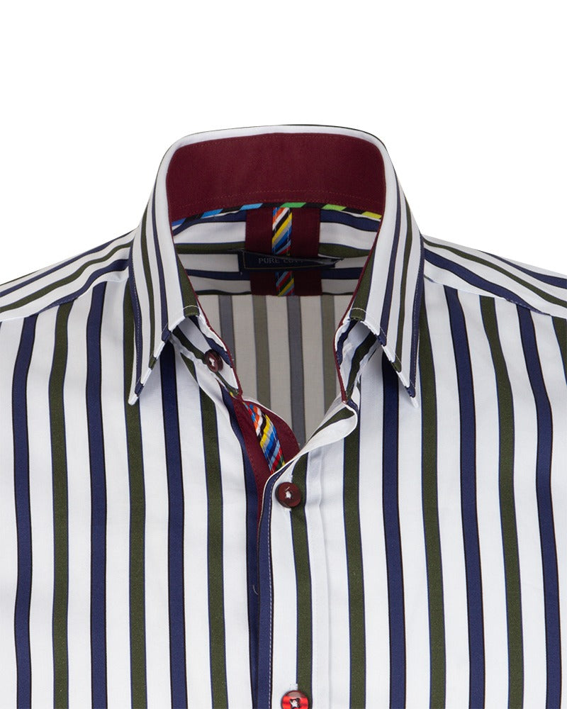 White Stripe Print Shirt with Matching Handkerchief-Makrom