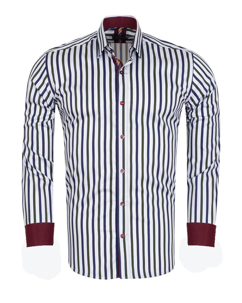 White Stripe Print Shirt with Matching Handkerchief-Makrom