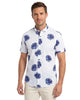 White Tropical Palm Leaf Print Short Sleeve Shirt-Makrom