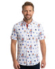 White Tropical Parrot Print Short Sleeve Shirt-Makrom