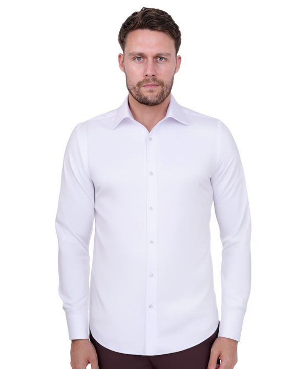 White Twill Classic Single Cuff Shirt-Makrom