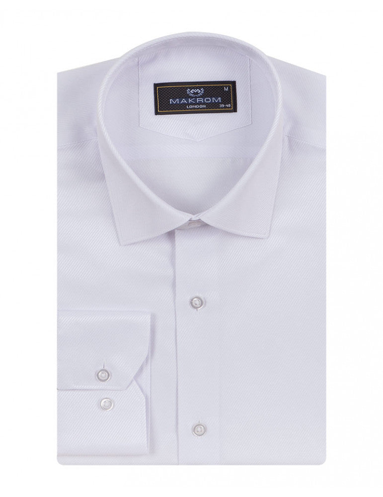 White Twill Classic Single Cuff Shirt-Makrom