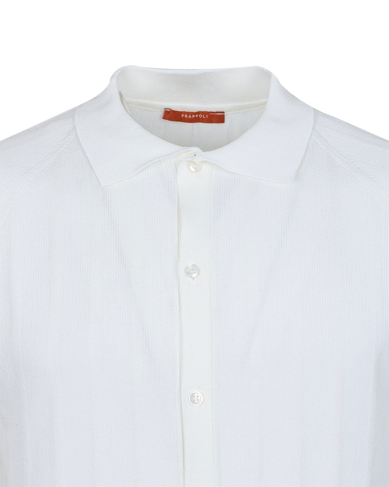 White Vertical Texture Full-Button Knit Polo-Makrom