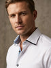 White Plain Panel Shirt with Floral Insert & Collar Tip Design
