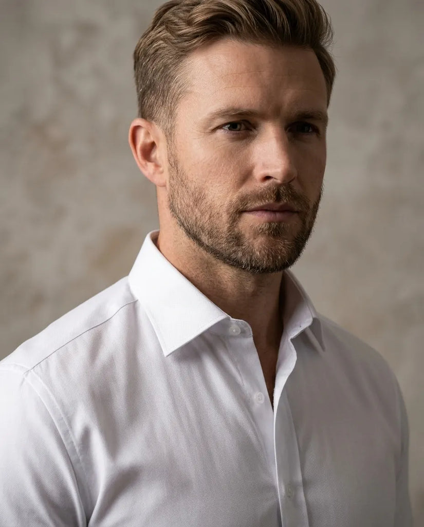 White Premium Herringbone Single Cuff Shirt