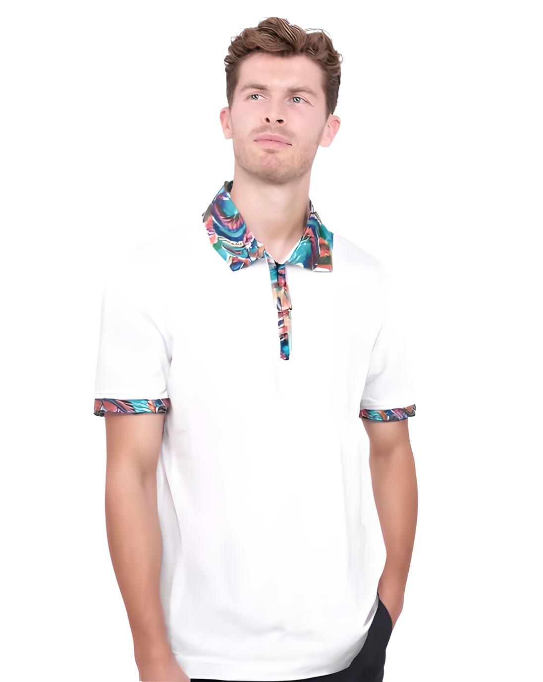 White Polo T-Shirt With Paisley Collar