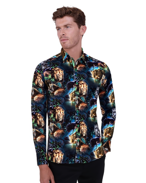 Wild Animals Print Shirt with Matching Handkerchief-Makrom