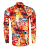Yellow Abstract Print Long Sleeve Satin Men`s Shirt-Makrom