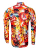 Yellow Abstract Print Long Sleeve Satin Men`s Shirt-Makrom