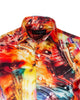 Yellow Abstract Print Long Sleeve Satin Men`s Shirt-Makrom