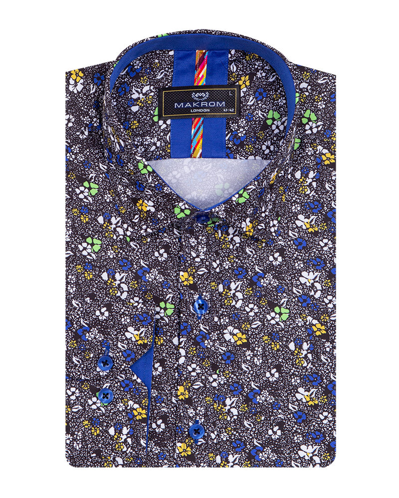 Yellow Colourful Floral Print Shirt-Makrom