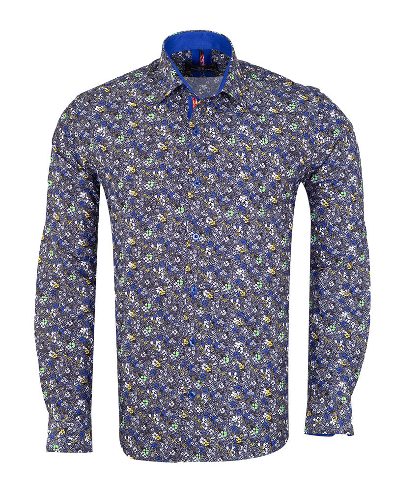 Yellow Colourful Floral Print Shirt-Makrom