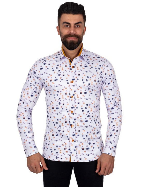 Yellow Floral Print Men's Shirt-Makrom