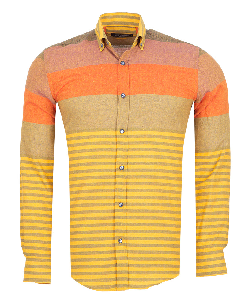 Yellow Front Row Striped Print Shirt-Makrom