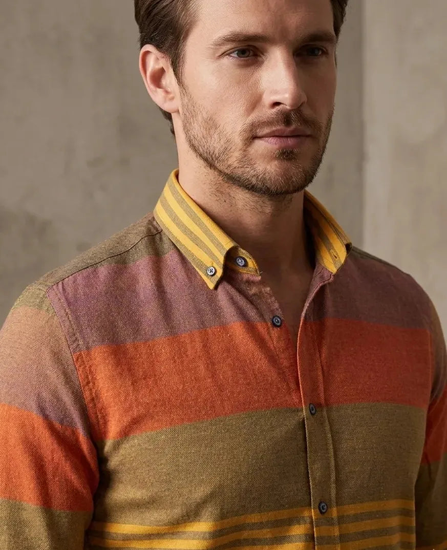 Yellow Front Row Striped Print Shirt