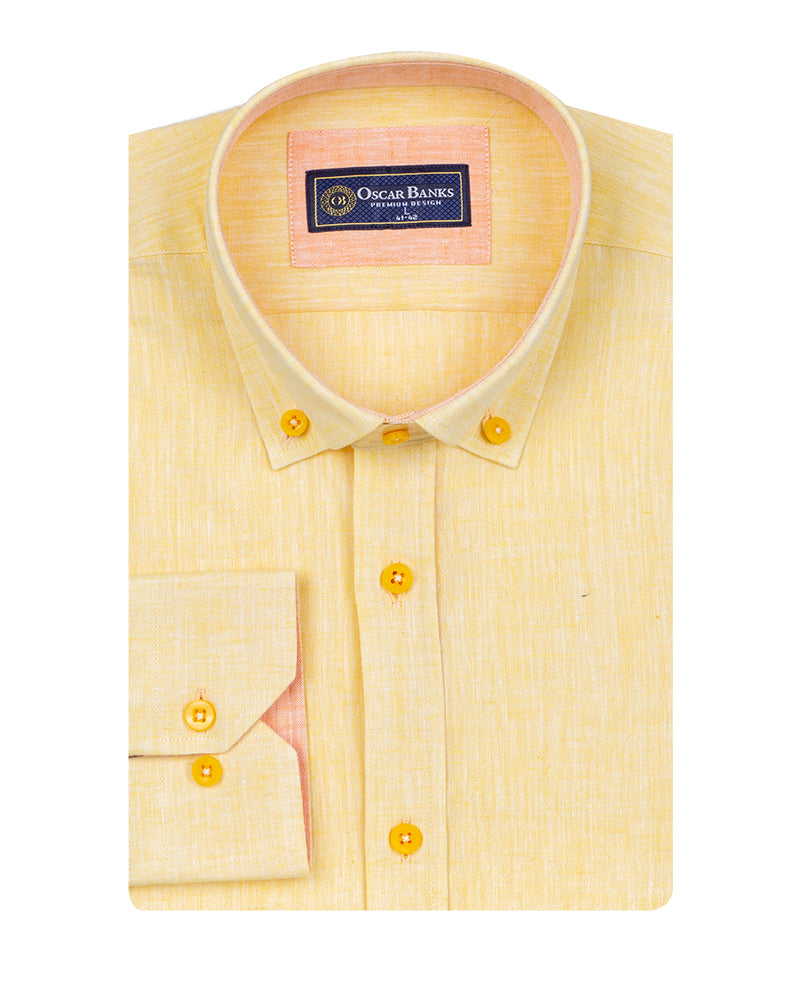 Yellow Linen Long Sleeve Shirt with Matching Handkechief-Makrom