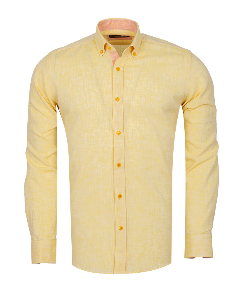 Yellow Linen Long Sleeve Shirt with Matching Handkechief-Makrom
