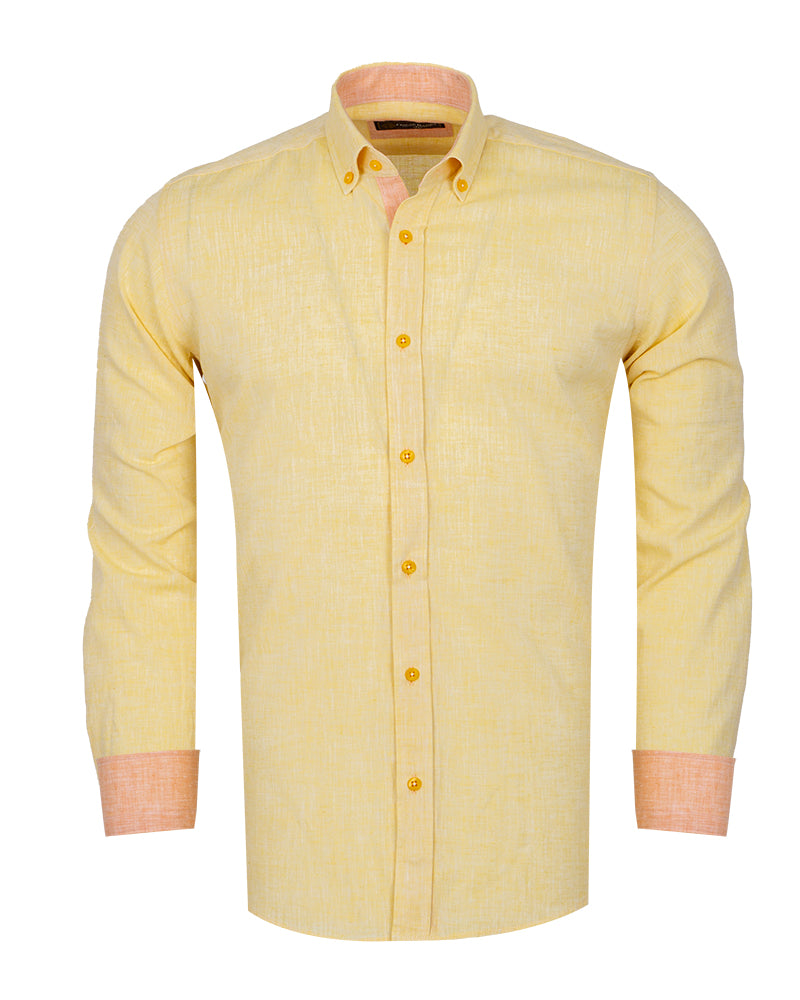 Yellow Linen Long Sleeve Shirt with Matching Handkechief-Makrom
