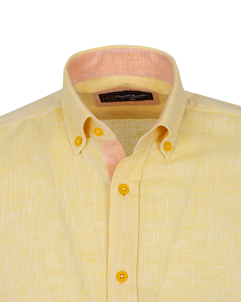 Yellow Linen Long Sleeve Shirt with Matching Handkechief-Makrom