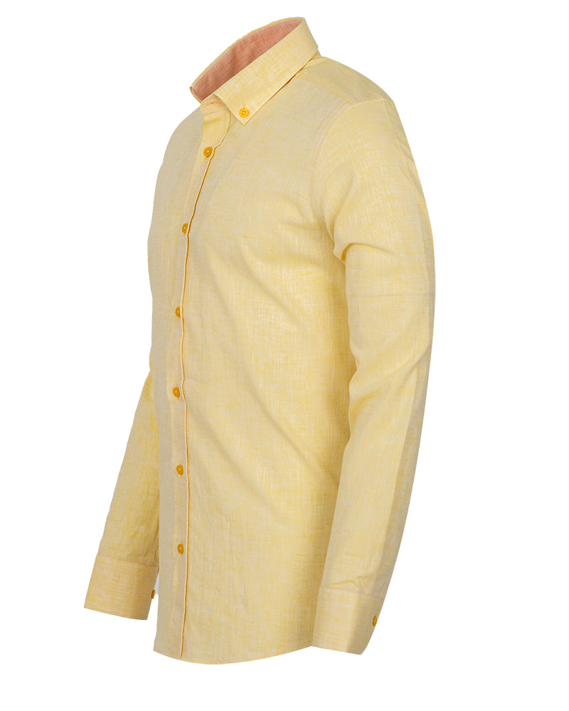 Yellow Linen Long Sleeve Shirt with Matching Handkechief-Makrom