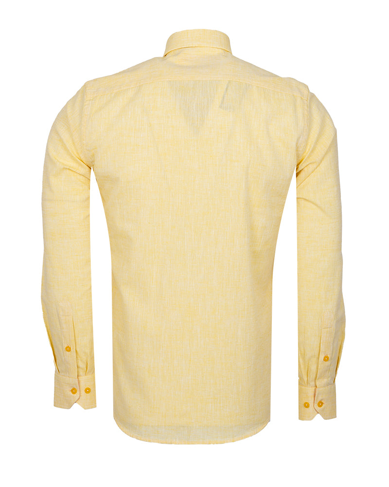 Yellow Linen Long Sleeve Shirt with Matching Handkechief-Makrom