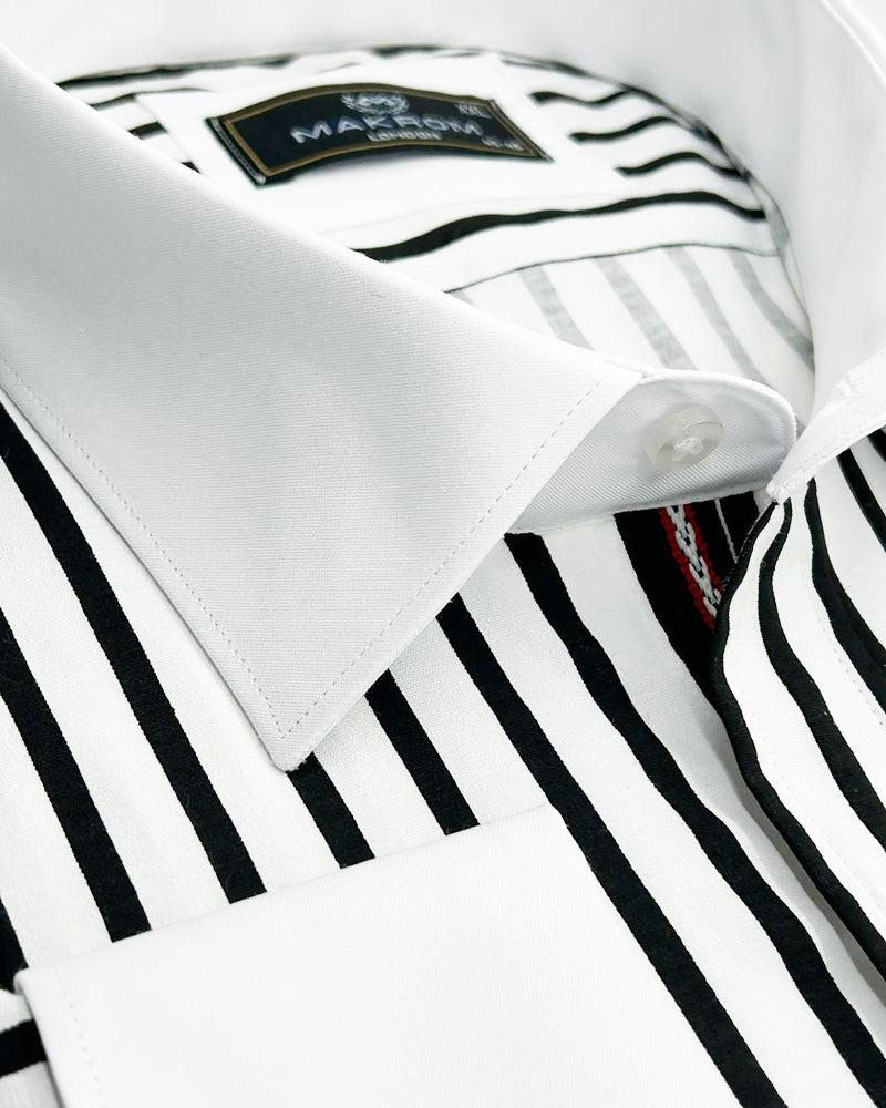 Makrom Double Cuff Shirt - Black Stripe Contrast Collar, Stylish & Comfortable